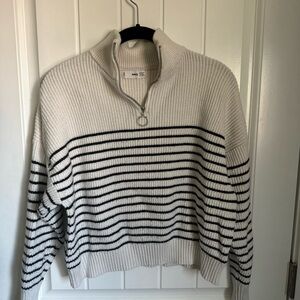 Women's Striped Sweater - Cream and Black